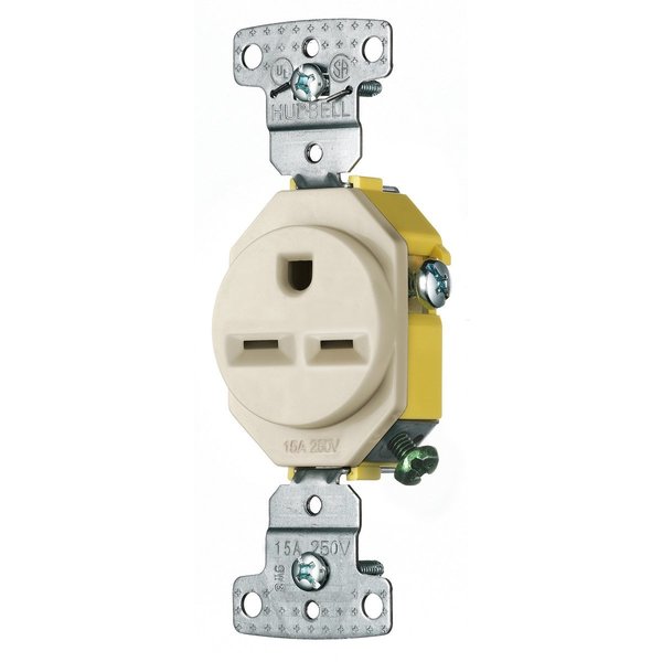 Hubbell Wiring Device-Kellems TradeSelect, Straight Blade Devices, Receptacles, Residential Grade, Single, 15A 250V, 2-Pole 3-Wire Grounding, 6-15R, Light Almond RR155LA
